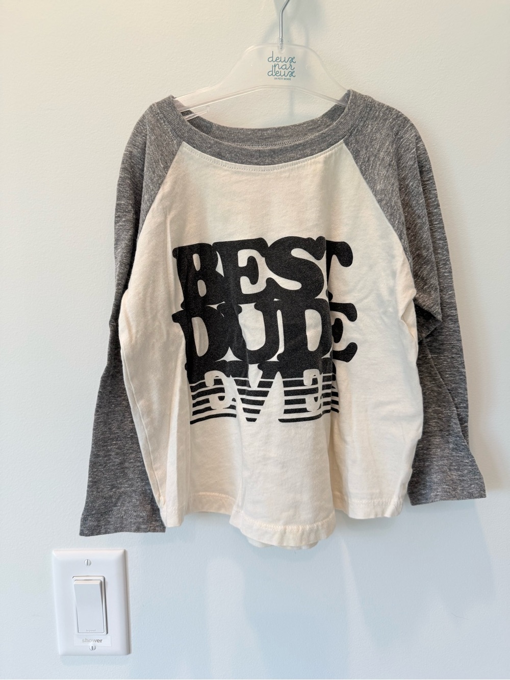 Tiny Whales Best Dude Graphic Raglan Long-Sleeve Top - Gray & White Size 5